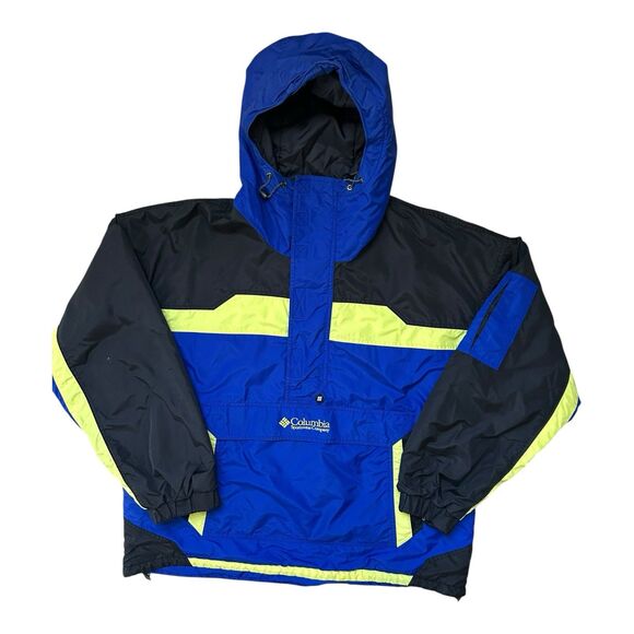 Vintage Columbia Pullover Jacket Men’s L/XL Women’s XL Blue Black Yellow Hooded - Picture 1 of 9